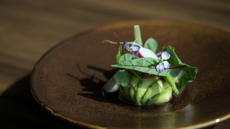 Noordzeekrab, avocado, grapefruit, artisjok, yoghurt