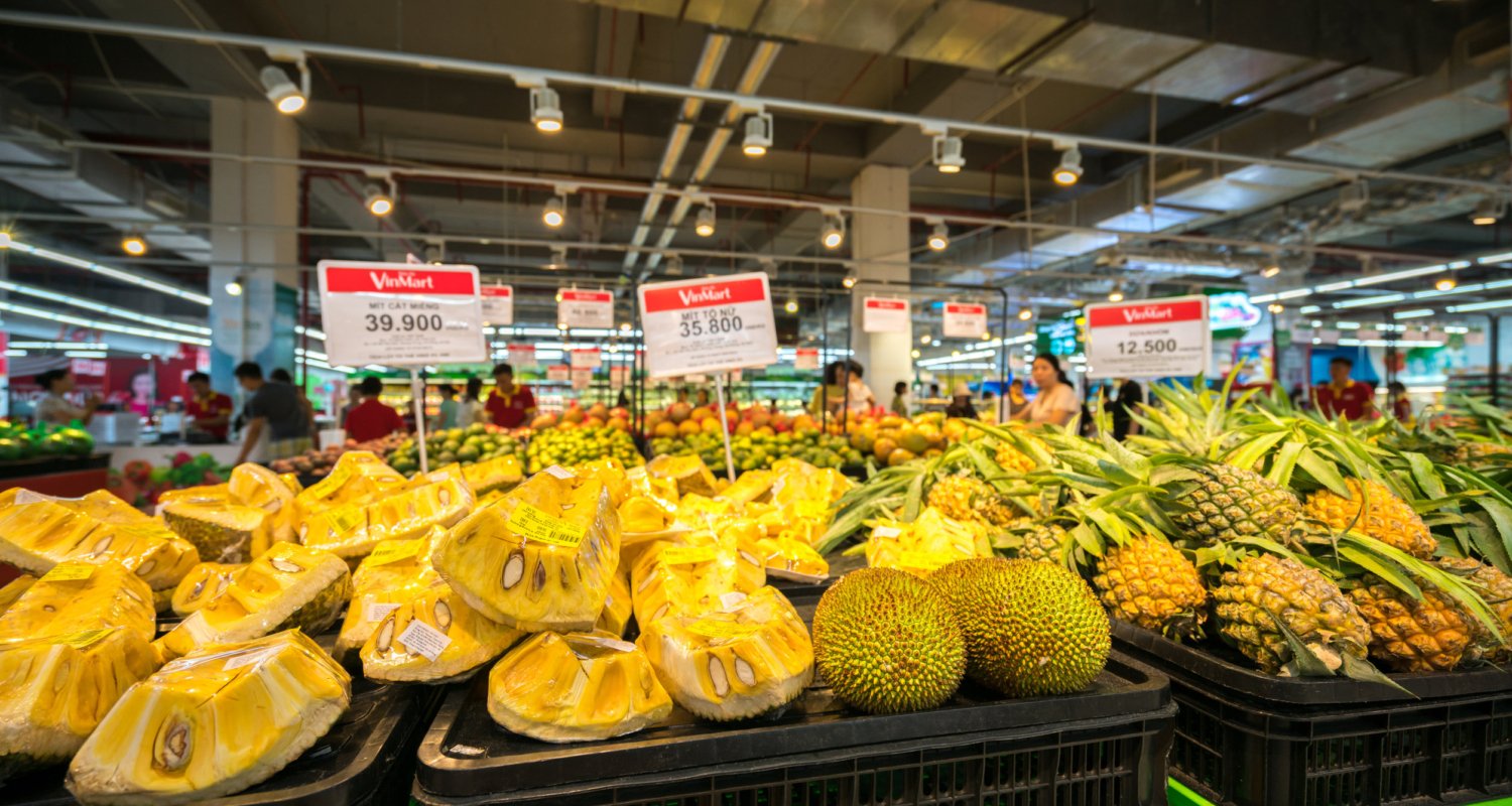 Verse jackfruit op markt in Hanoi, Vietnam