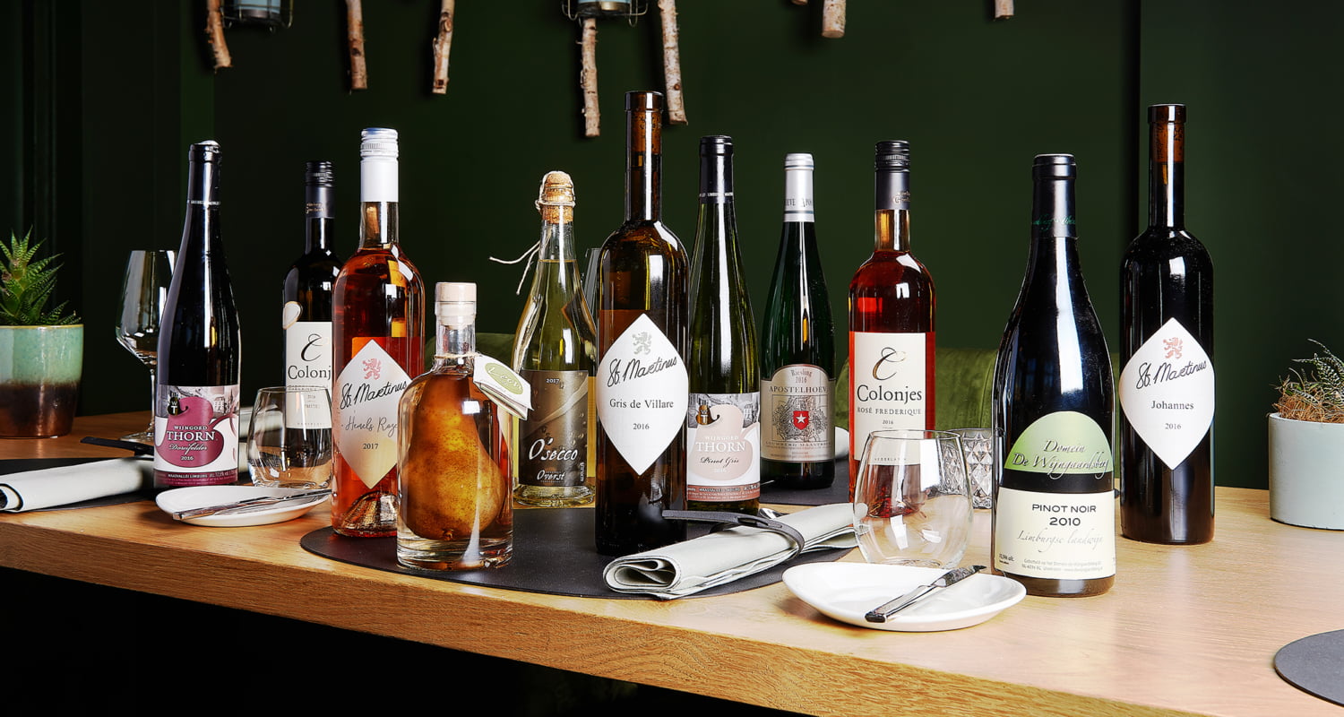Bib Gourmand restaurant Boompjes in Overloon, assortiment Nederlandse wijnen
