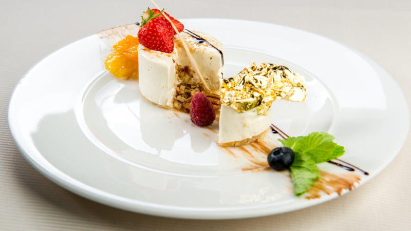 Dessert met een flinke portie bladgoud